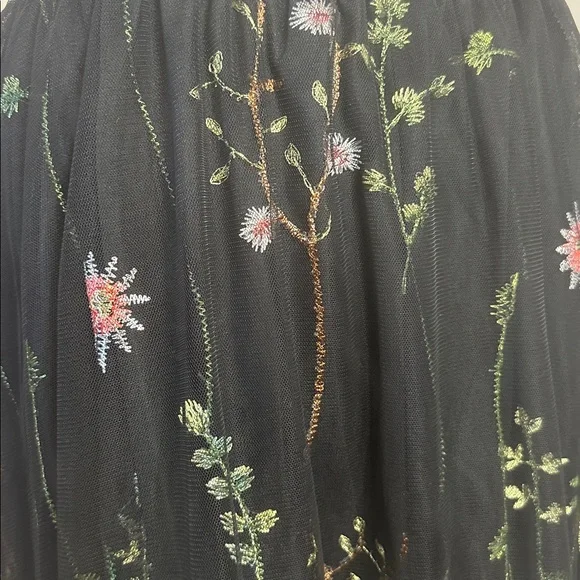 Black Tulle Embroidered Floral Maxi Skirt Romantic Sheer Overlay Boho NWOT Large - Picture 11 of 17